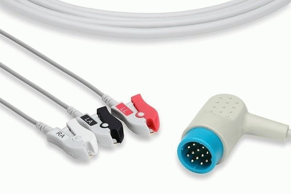 C2327P0 Compatible Direct Connect ECG Cable 3 Leads, Pinch/Grabber Physio Control Lifepak 12, Lifepak 15, Lifepak 20