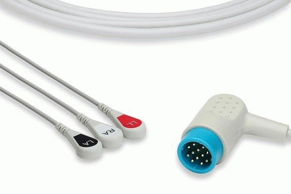 C2327S0-11110-000029 Compatible Direct Connect ECG Cable 3 Leads, Snap Physio Control Lifepak 12, Lifepak 15, Lifepak 20