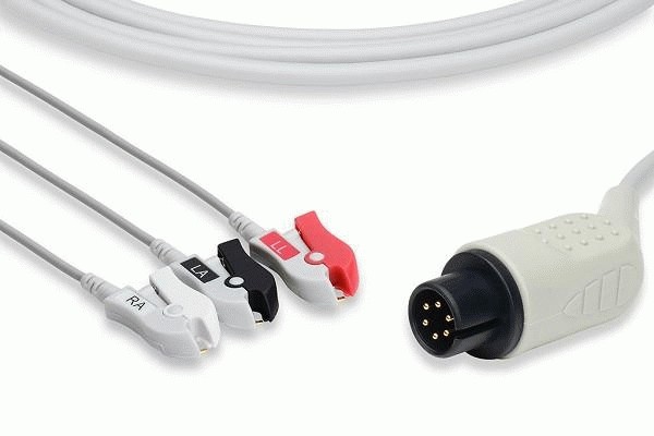 C2340P0 Compatible AAMI Direct-Connect ECG Cable 3 Leads Pinch/Grabber 