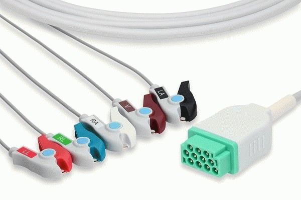 C2586P0 / NEMQ1151 Compatible GE Healthcare Marquette Direct-Connect ECG Cable 5 Leads Pinch/Grabber 