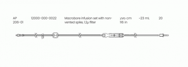 12000-000-22 Eitan Medical Macrobore infusion set non-vented spike, 1.2m filter, AP206 