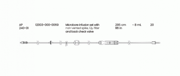 12003-000-0069 Eitan Medical Microbore infusion set non-vented spike, 1.2μ filter and back check valve, AP240 