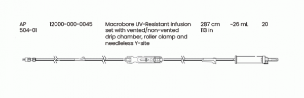 12000-000-0045 Eitan Medical UV Resistant macrobore vented/non-vented drip chamber and needleless Y-site, AP504 