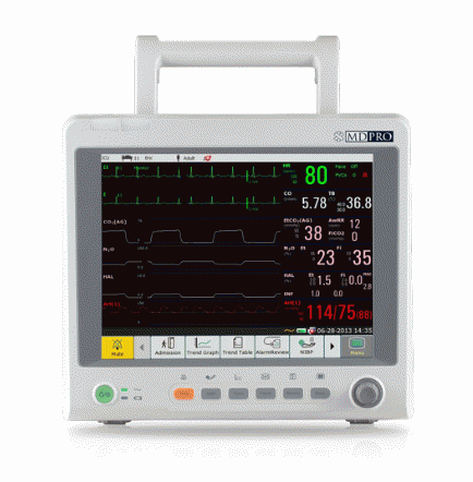 MDPRO4500-G2_Touch_Wifi MDPro 4500-G2 Patient Monitor 3/5 Lead ECG, NIBP, SpO2 and EtCO2 