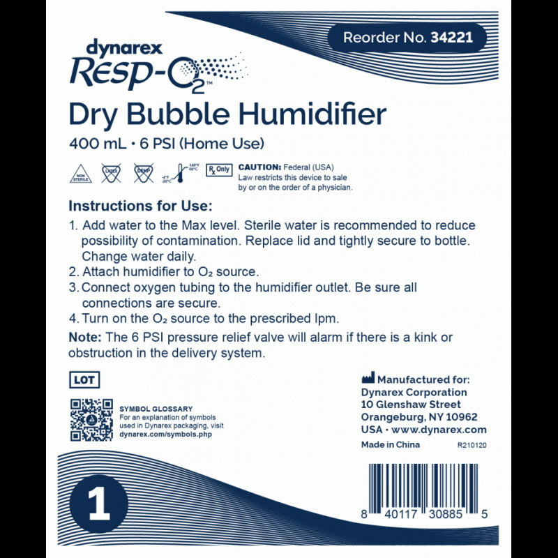 34221 Dynarex Dry Bubble Humidifier (Home Use)  