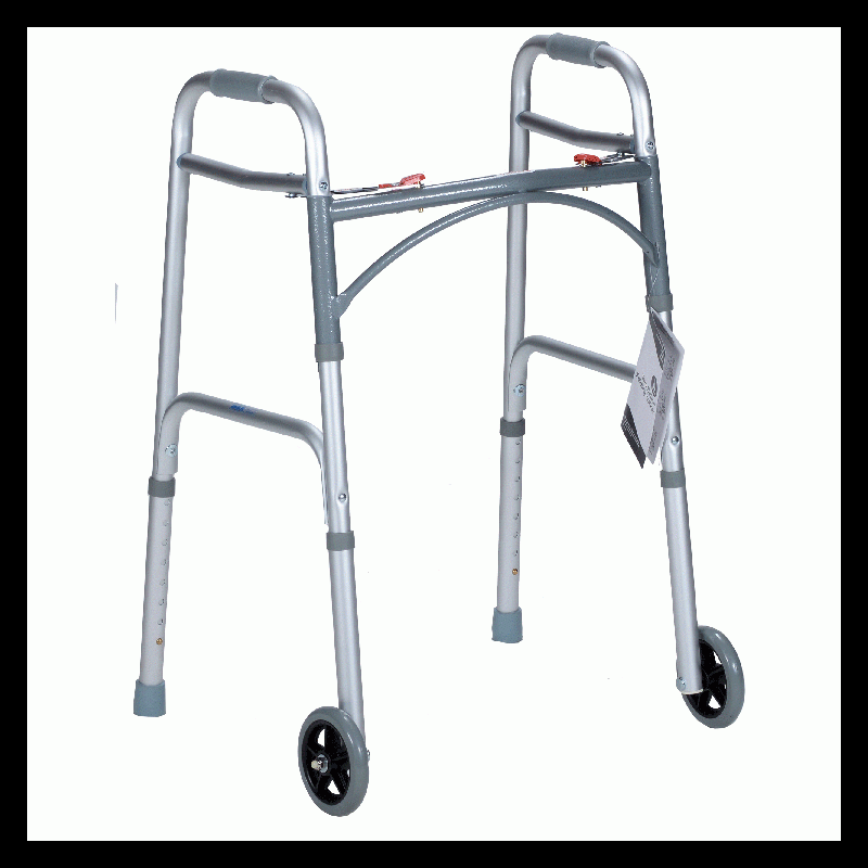 10163-4 Dynarex Junior Two Button Folding Walker 5in Wheels 