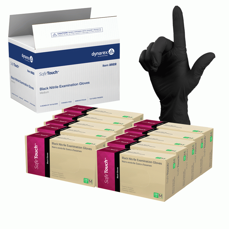 2522 Dynarex Safe-Touch Black Nitrile Exam Gloves  