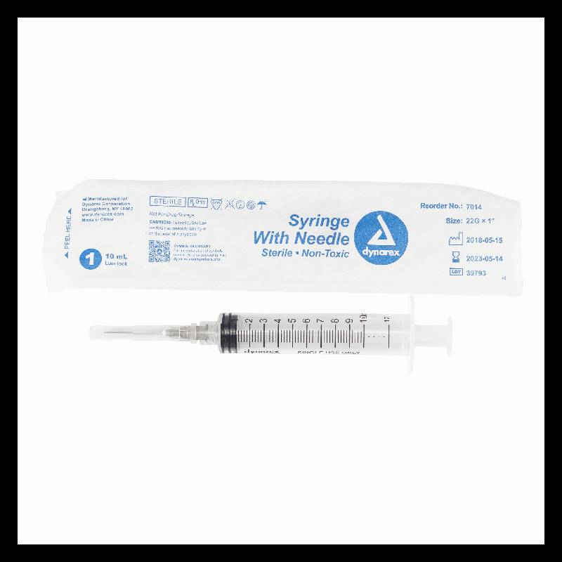 7014 Dynarex Syringe Non Safety with Needle Luer Lock 22G, 1in Needle 