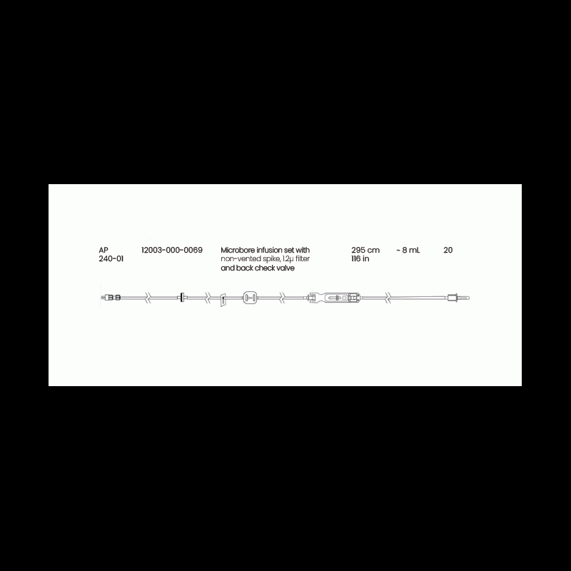 12003-000-0069 Eitan Medical Microbore infusion set non-vented spike, 1.2μ filter and back check valve, AP240 